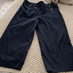 Talbots Wide-Leg Button detail cropped gaucho  Pants dark denim stretch 12,new